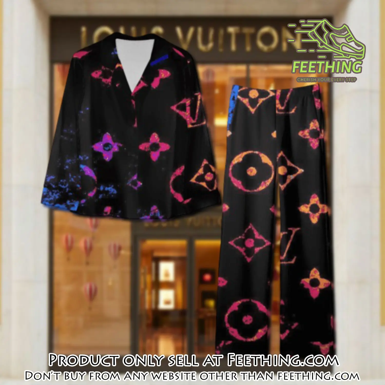 Trending luxury lv satin pajama set pjs1090 ft5905108